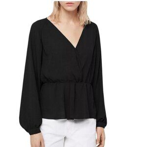 ALLSAINTS Lasia Faux Wrap Peplum Top in Black